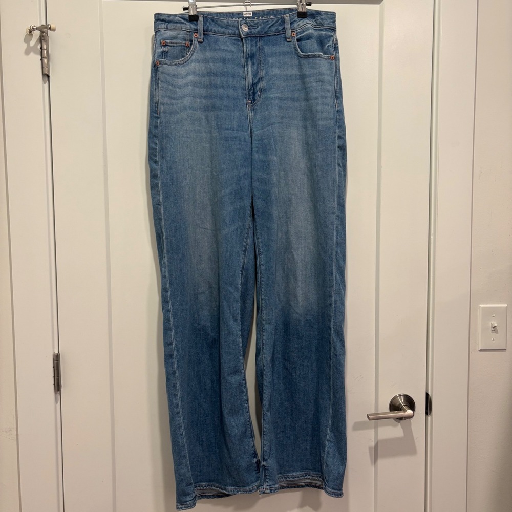 American Eagle Women 10 X-Long Wide Leg Stretch Jeans Medium Wash High Rise